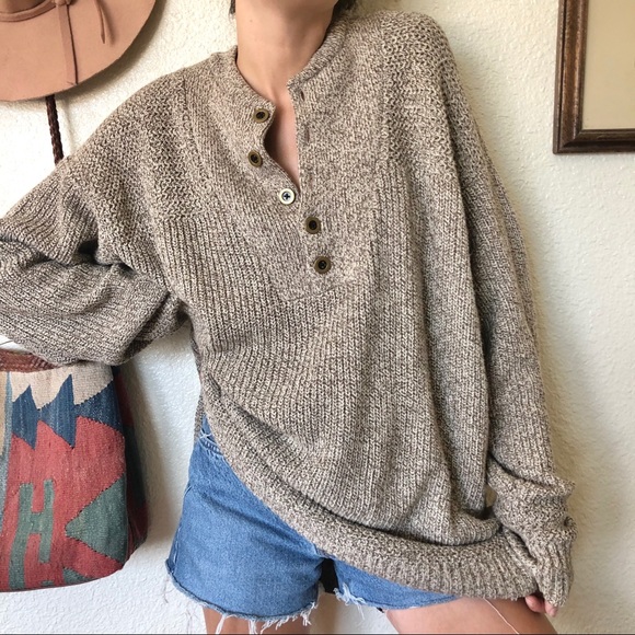 Vintage Sweaters - Vintage Henley Style Slouchy Sweater